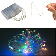 Beyaz Tel Bakır Kablolu 2 Metre Mix Karışık Renk Pilli Led Işık 20 Ampül